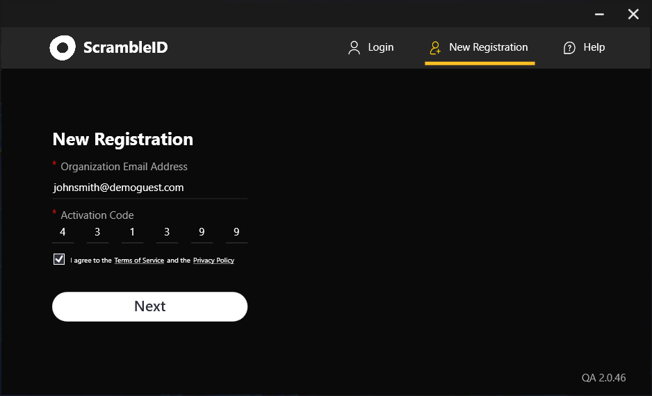 Desktop App: Register as a New User