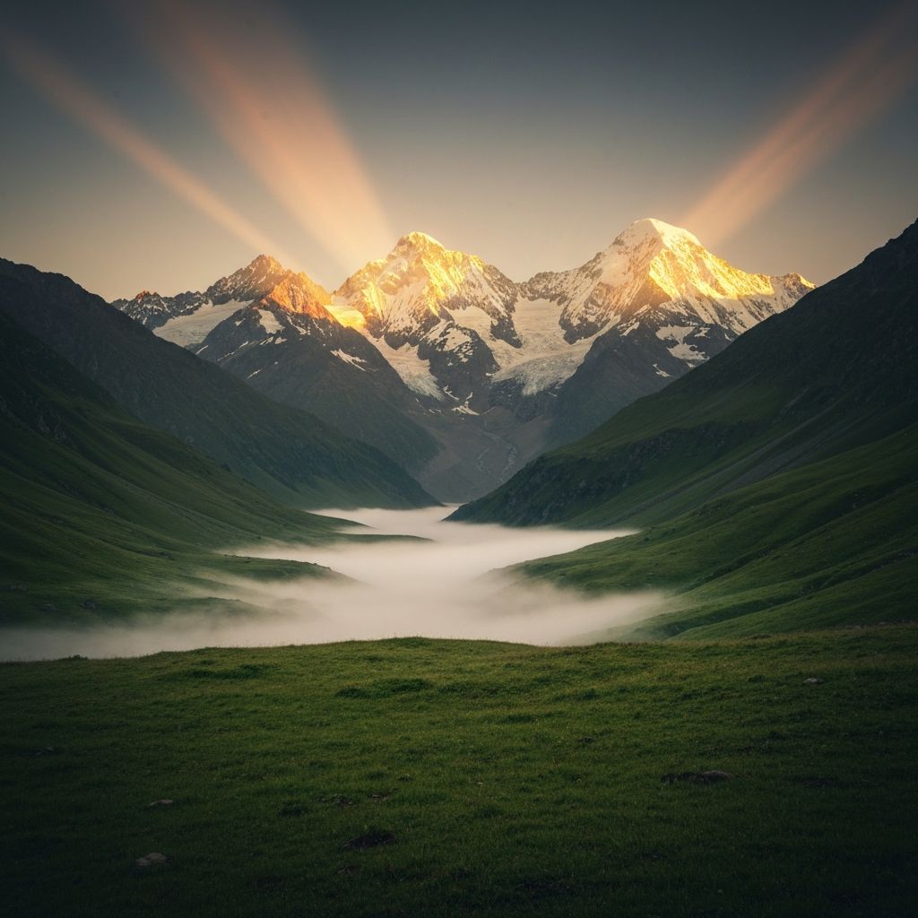 Mountain valley at sunrise